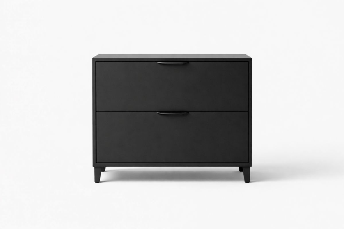 Commode 2 tiroirs en panneaux de particules noir 80x40x70 cm