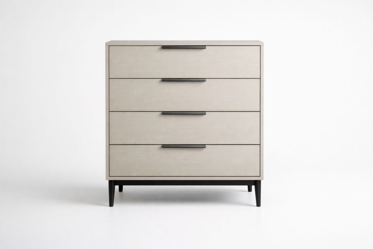 Commode 4 tiroirs en bois massif et aluminium Beige