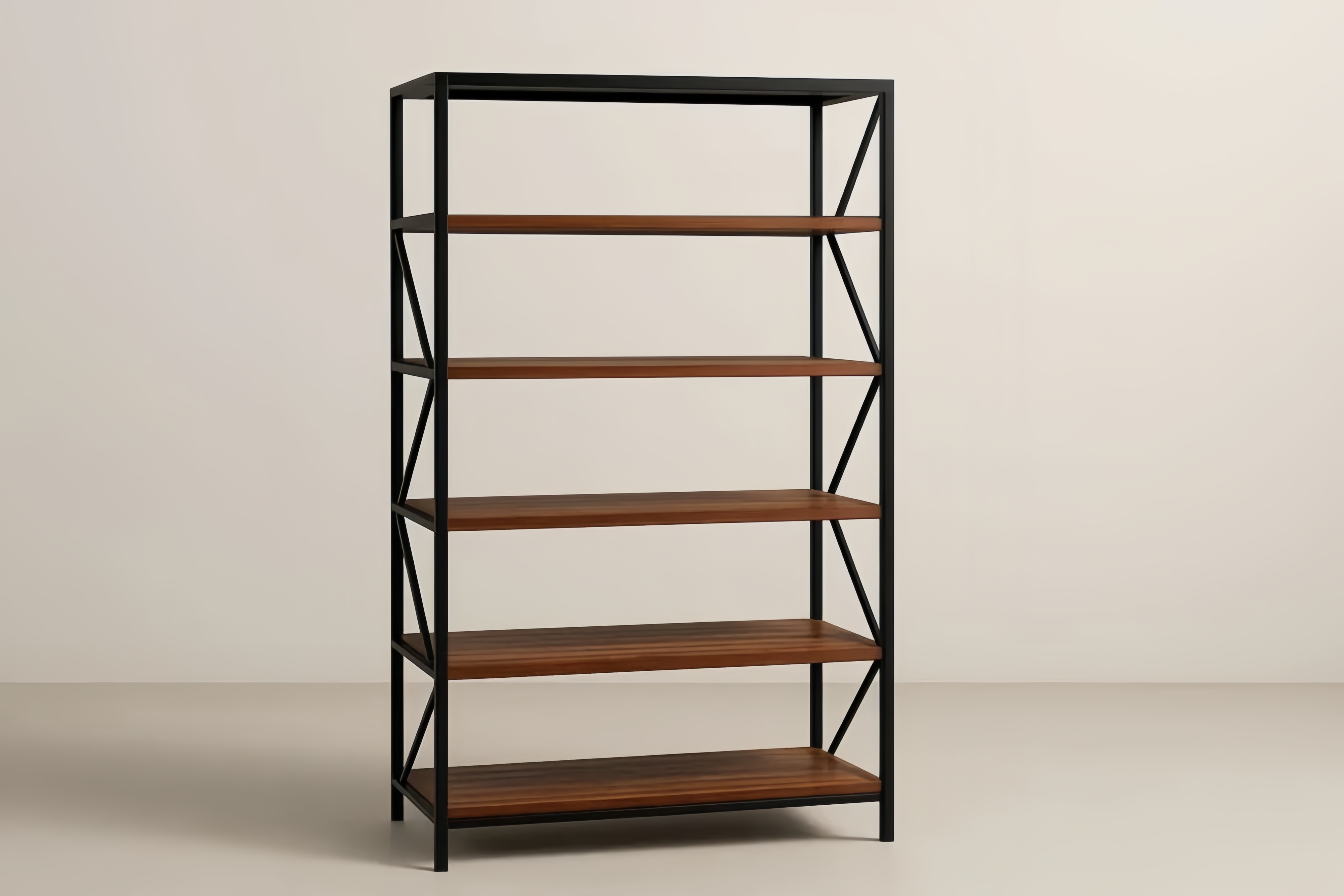 Bibliothèque 5 niveaux en panneaux de particules et acier noir180x90x40 cm(H×l×P)