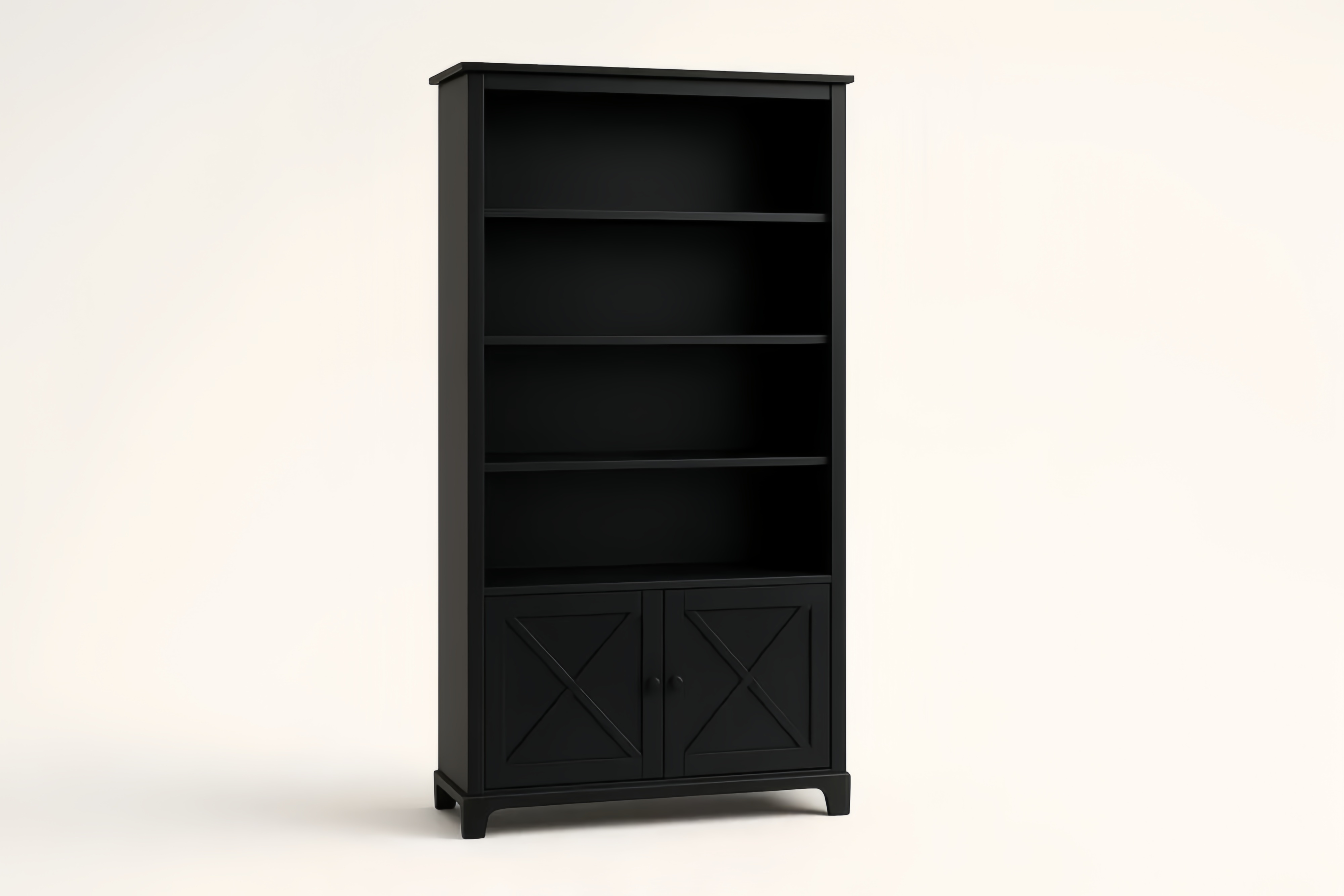 Bibliothèque en bois MDF noir avec étagères et portes