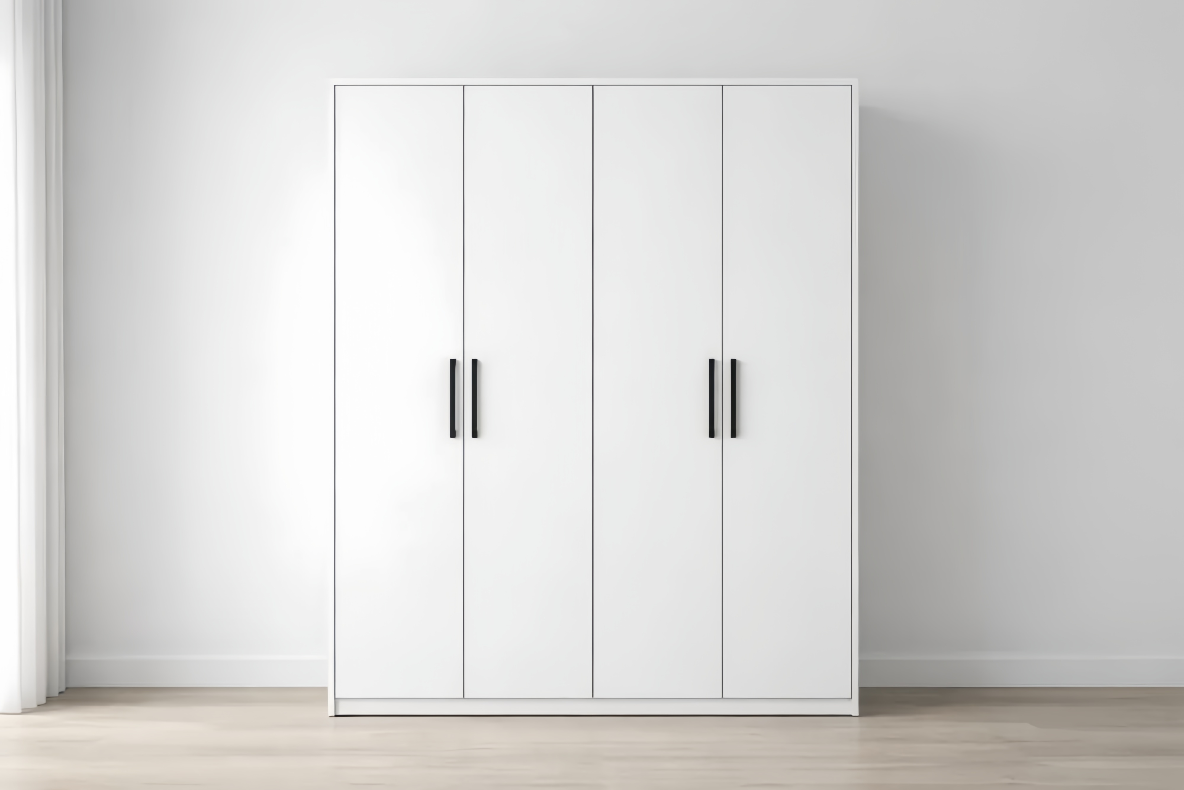 Armoire 4 Portes en Bois Blanc avec Poignées en Métal