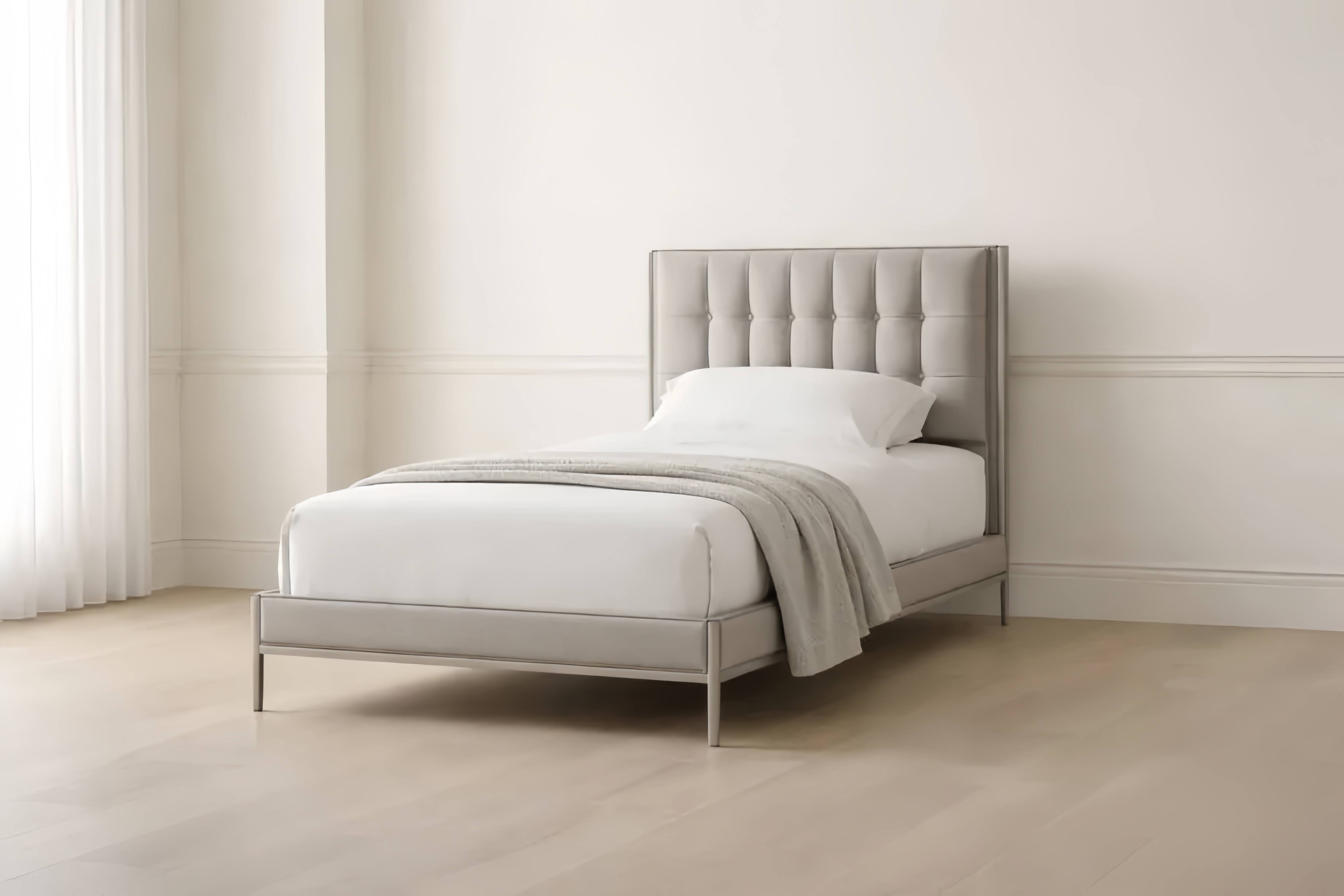 Lit Simple en Métal avec Tête de Lit Matelassée en Tissu Gris 200x100x110 cm