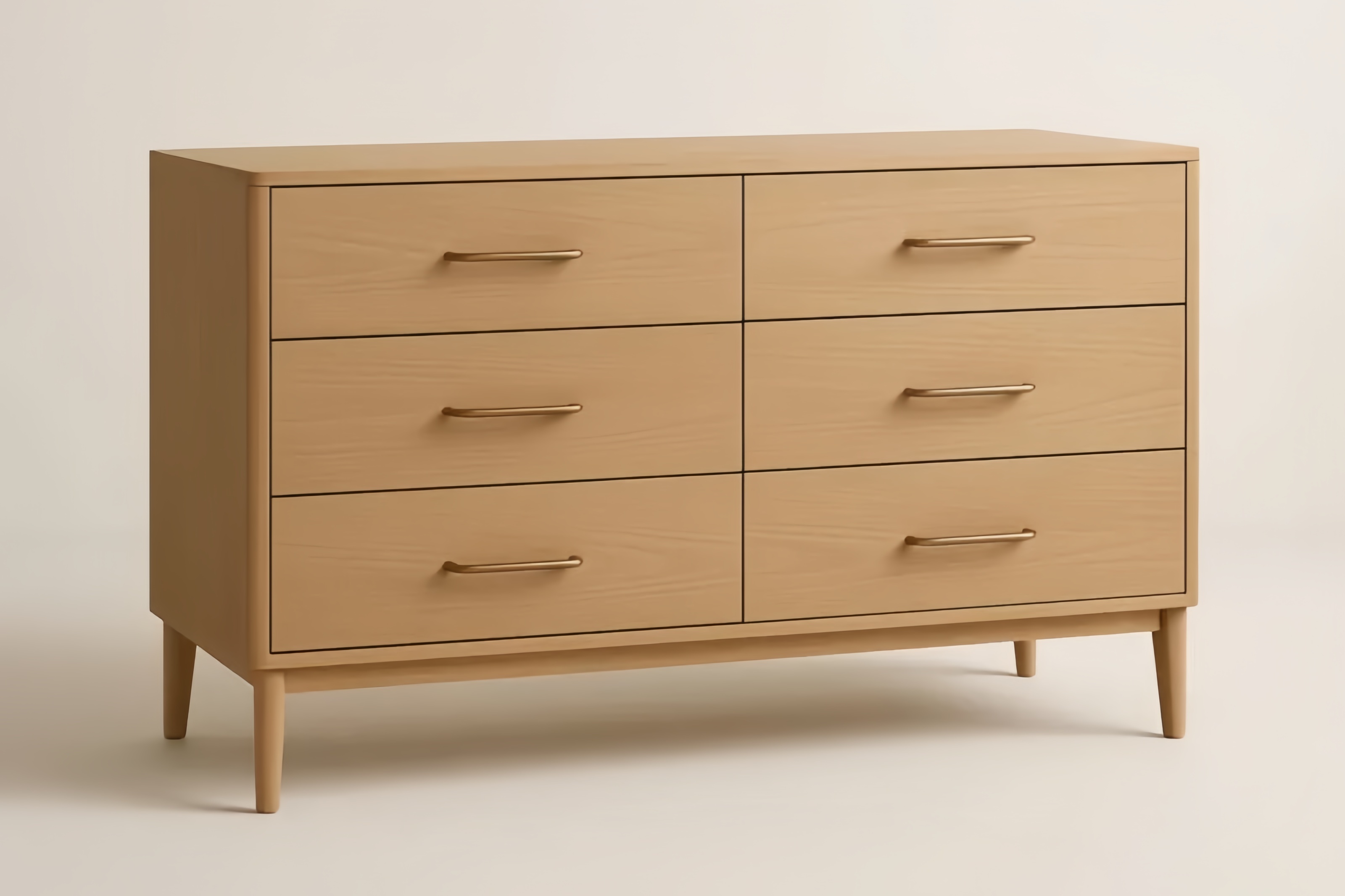 Commode en bois 6 tiroirs Chêne 120cm x 40cm x 80cm