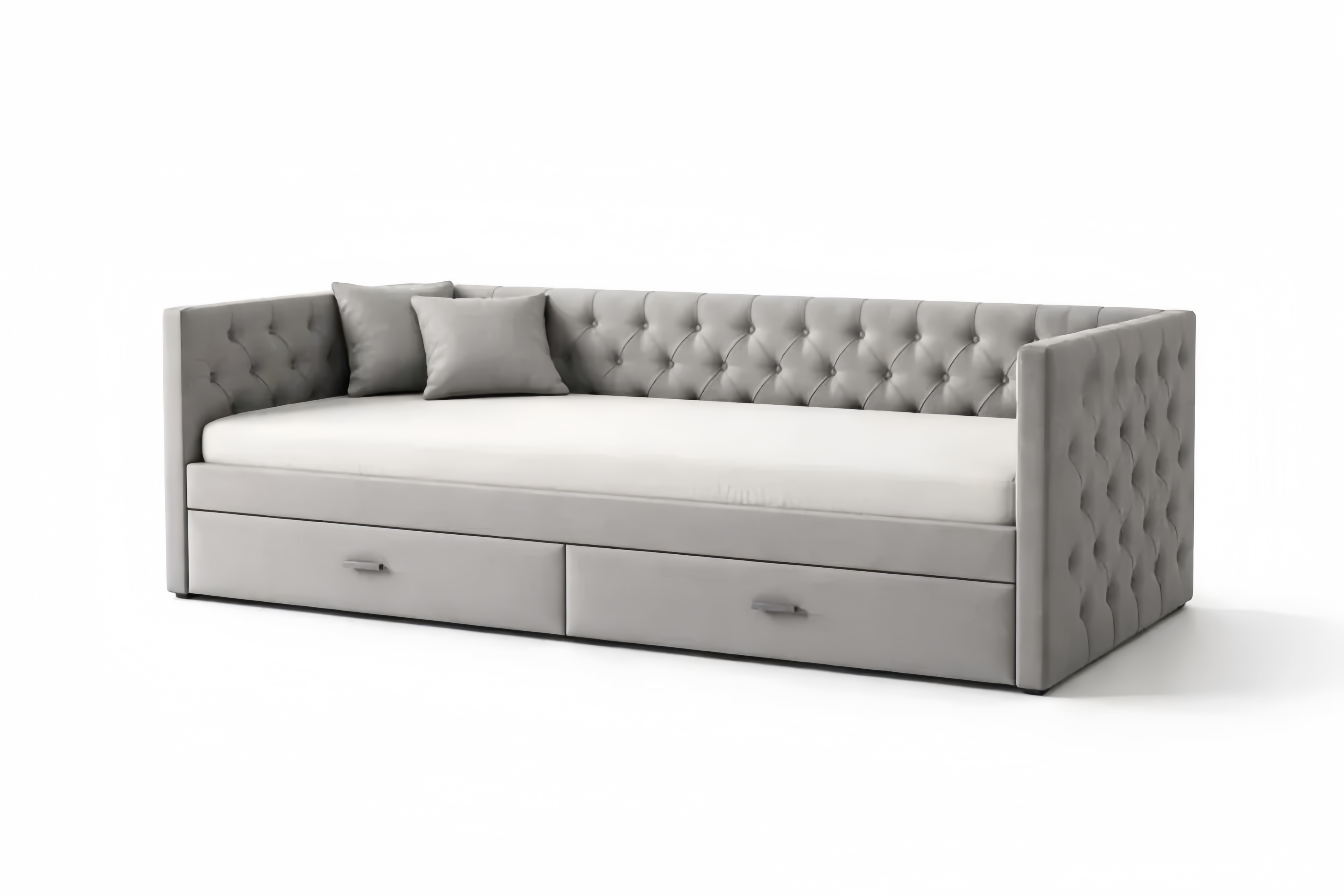Canapé-lit avec tiroirs en tissu Gris