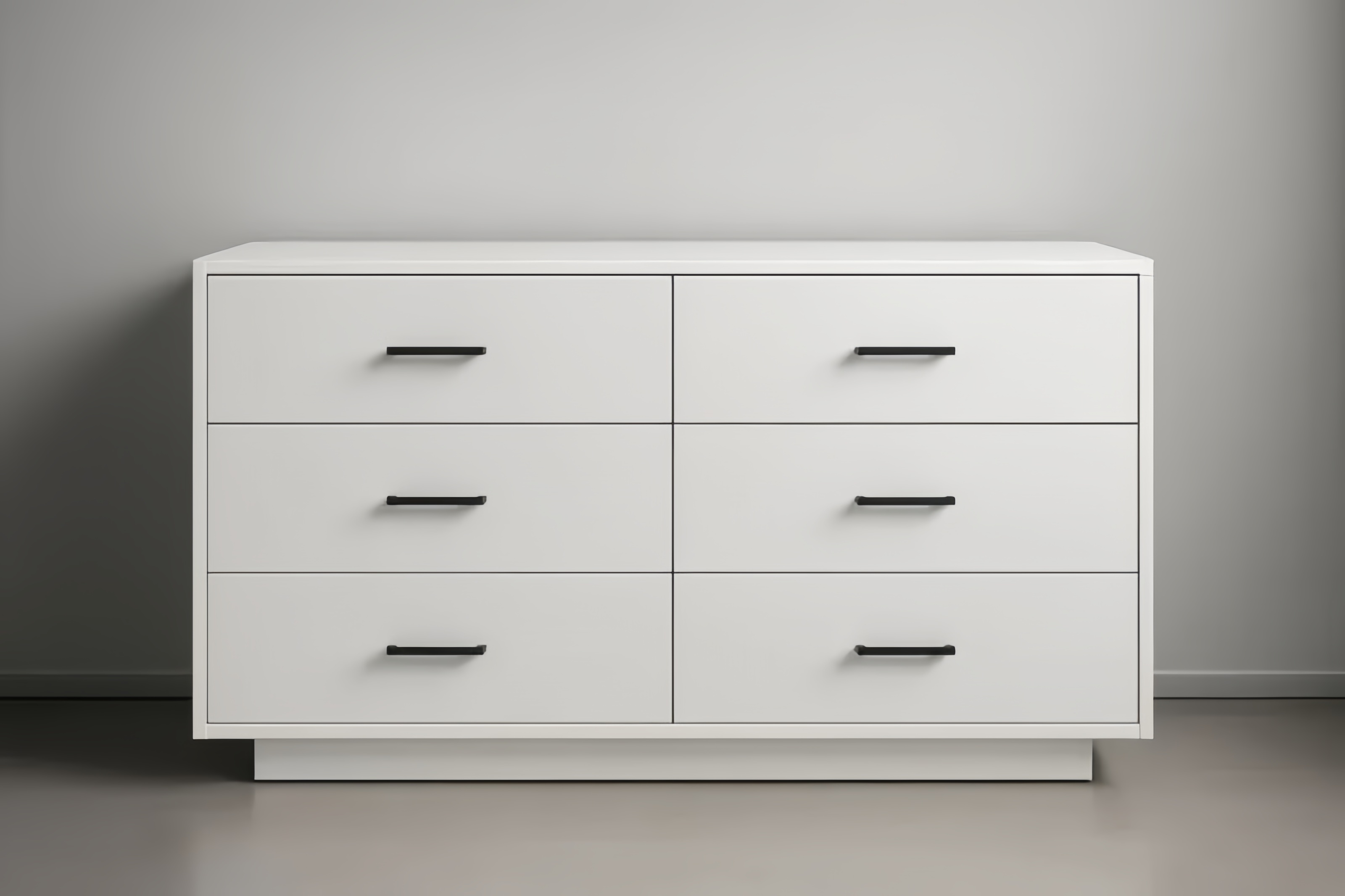 Commode à 6 tiroirs MDF blanc avec poignées noires