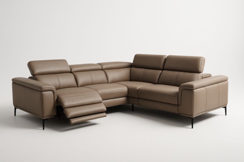 Canapé d'angle en cuir synthétique avec repose-pieds réglable