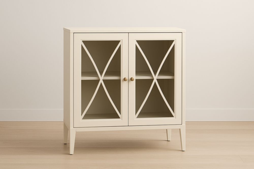 Buffet en Bois massif et Verre Crème 90x40x100cm