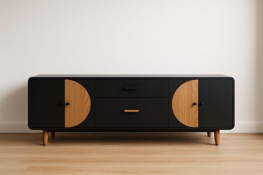 Buffet en Bois et MDF Noir et Chêne 160x40x55 cm