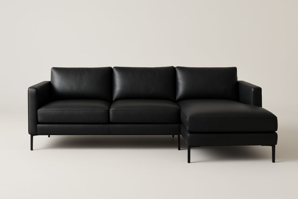 Canapé d'angle en cuir noir 220 cm x 150 cm