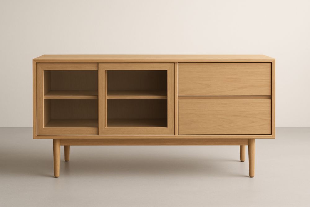 Buffet en bois de chêne massif avec portes vitrées 120x40x75 cm