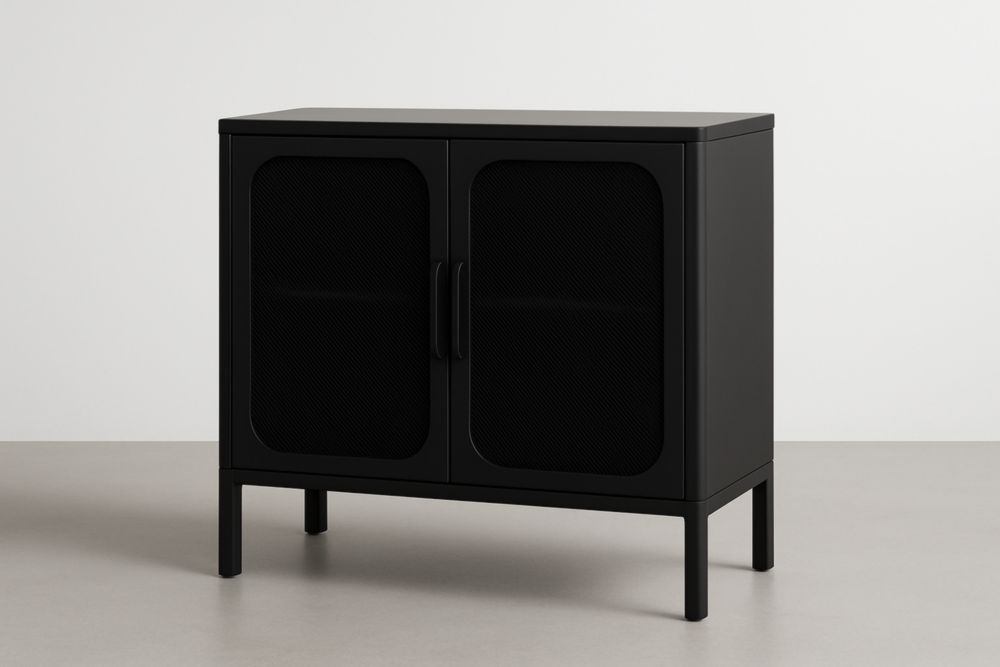 Buffet en acier noir avec portes en maille 80x40x90 cm