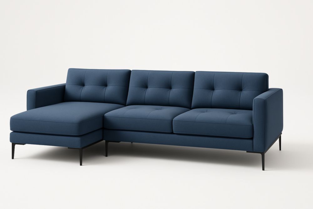 Canapé d'angle en tissu et métal Bleu 280x160x85 cm