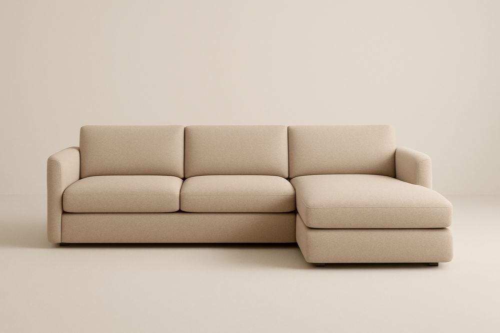 Canapé d'angle droit en tissu beige 300x150x85 cm