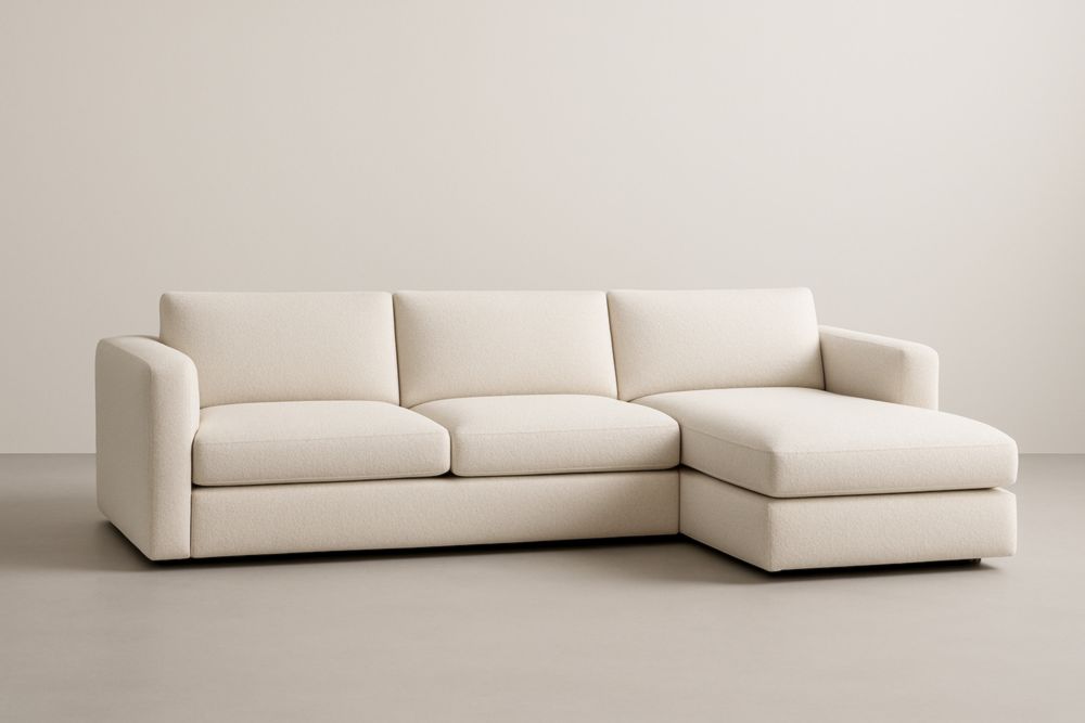 Canapé d'angle en bois et tissu Beige