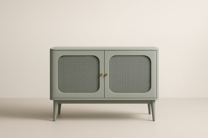 Buffet en Bois Vert avec Grille Métallique