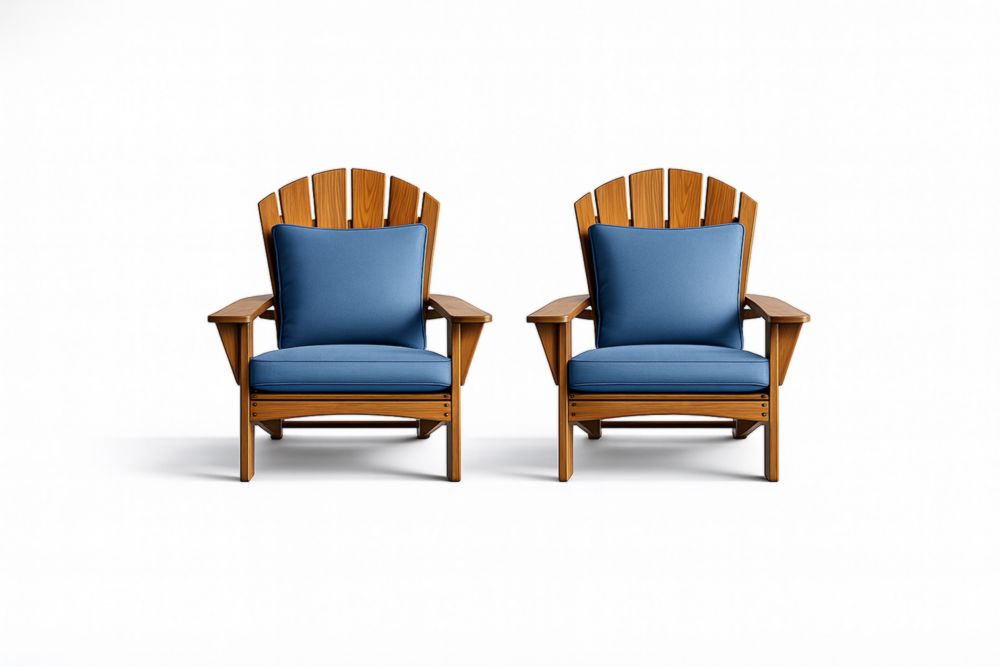 Ensemble de 2 fauteuils de jardin en bois avec coussins en polyester bleu