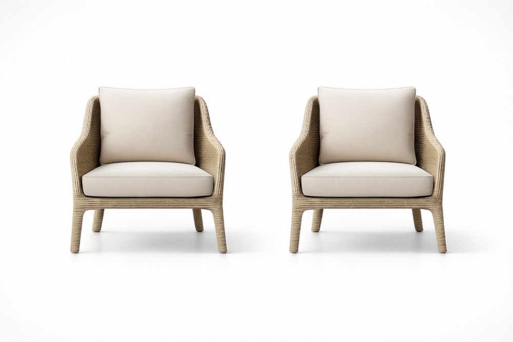 Lot de 2 fauteuils en résine tressée avec coussins en polyester Beige