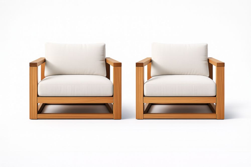 Set de 2 fauteuils en bois avec coussins blancs