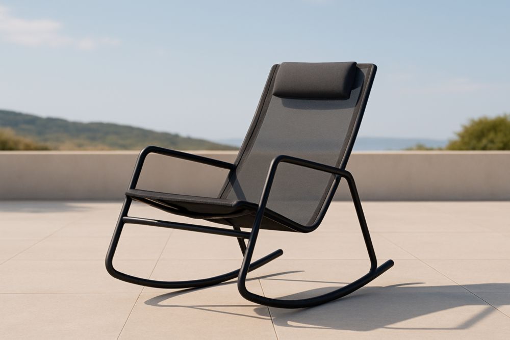 Chaise à bascule en aluminium et textilène noire