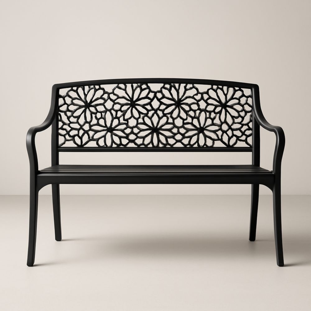 Banc de jardin en aluminium noir motif floral
