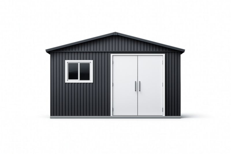 Abri de Jardin en Acier avec Fenêtre et Double Porte Noir/Blanc