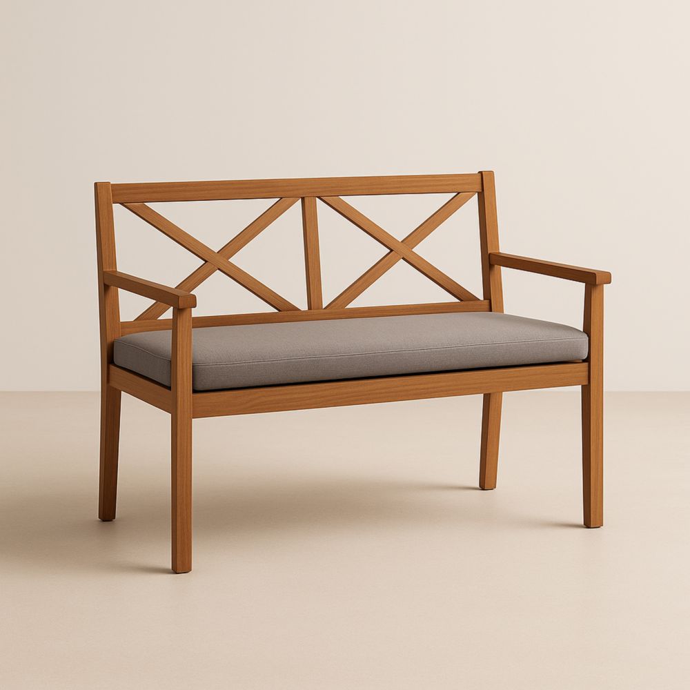 Banc en bois massif avec coussin gris