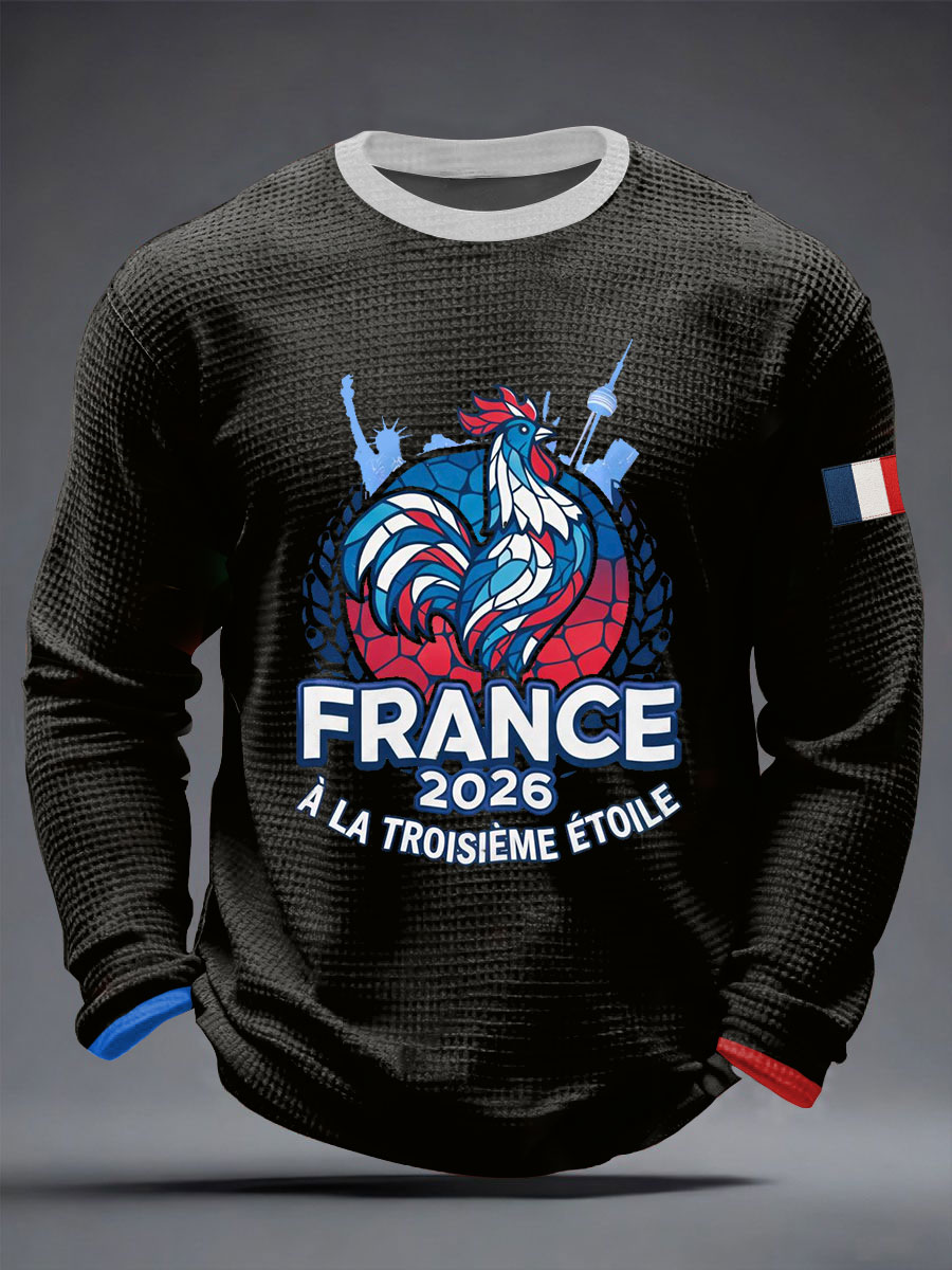 Men's  2026 France Football Waffle Long Sleeve T-Shirt