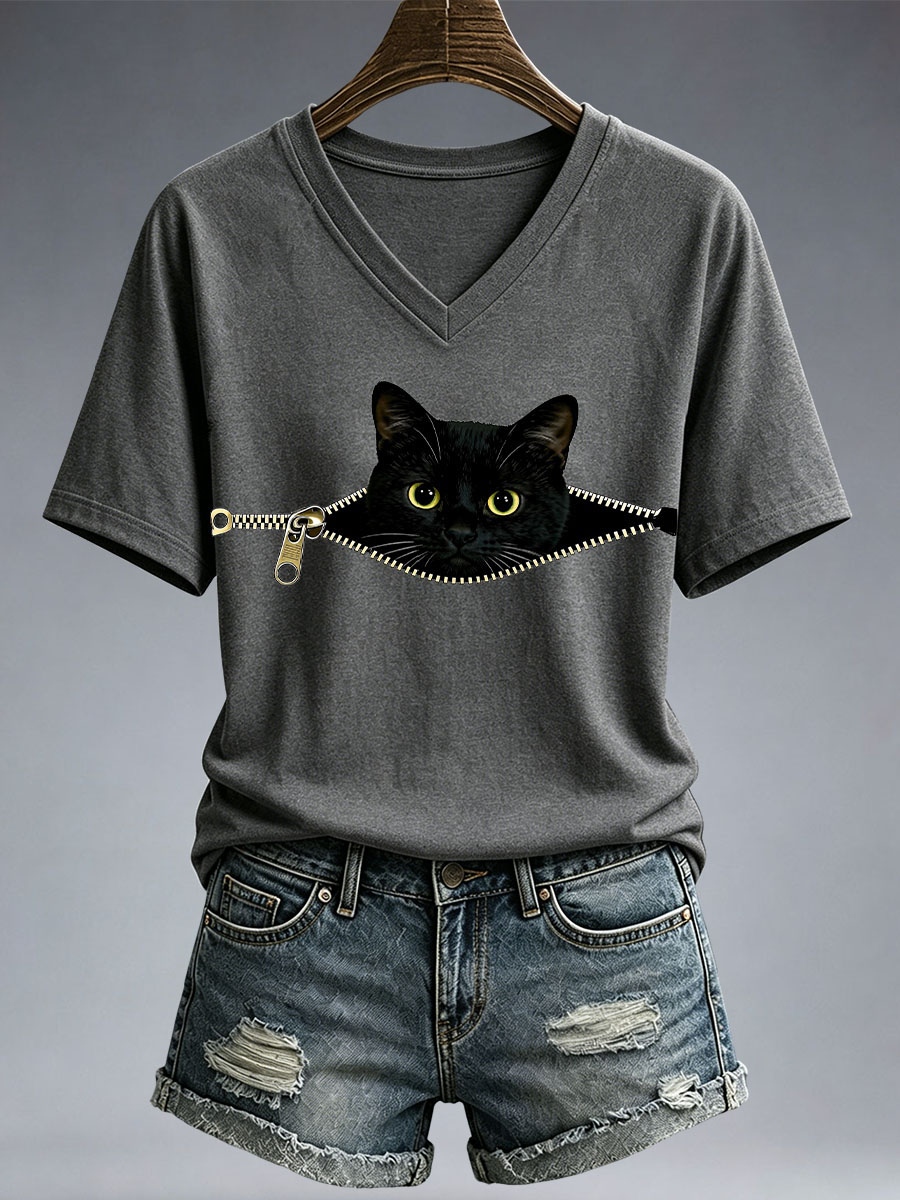 Women's Funny Cat Print T-Shirt