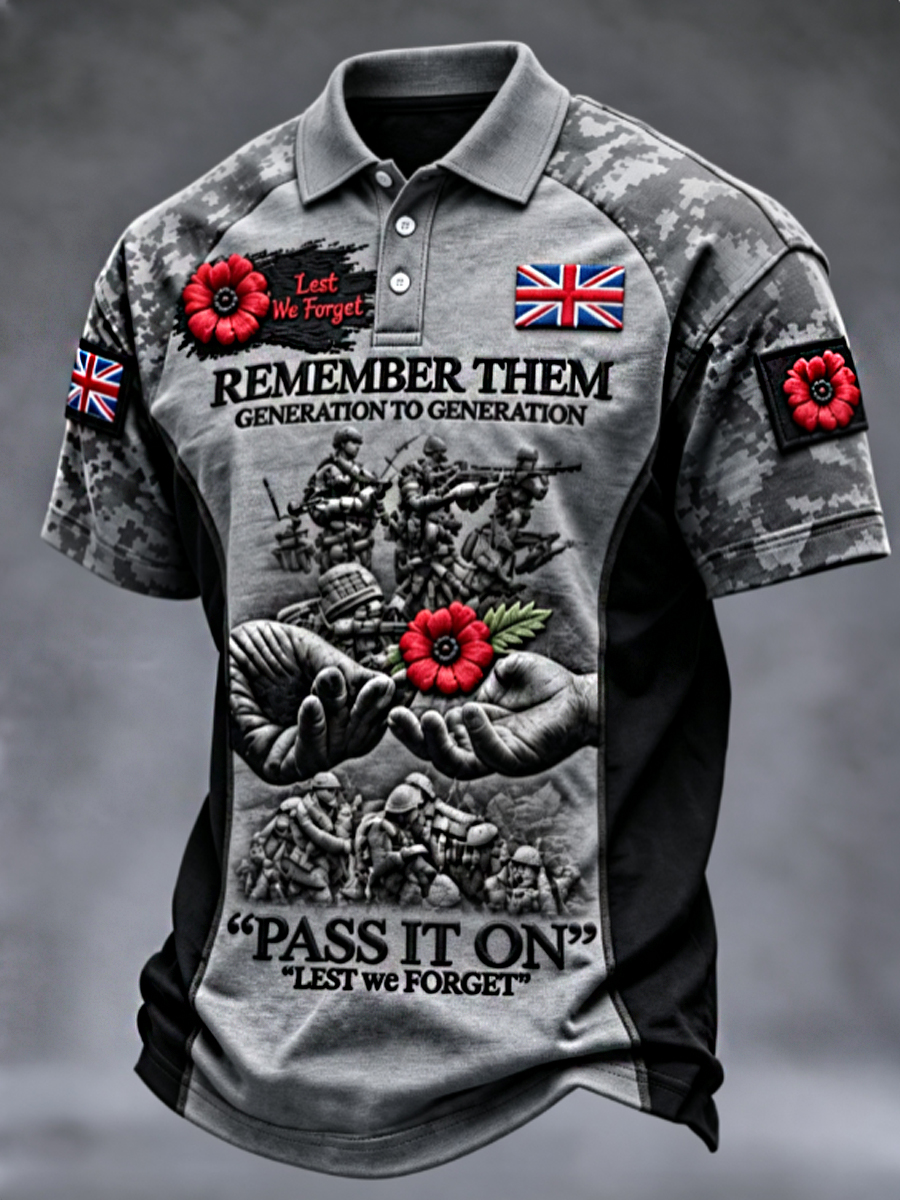 Men's Remembrance Day Lest We Forget polo shirt