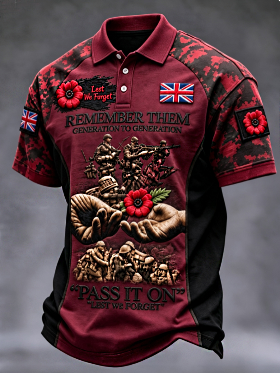 Men's Remembrance Day Lest We Forget polo shirt