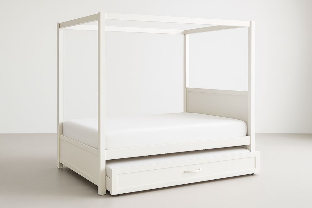 Letto a Baldacchino in Legno con Cassetto Bianco