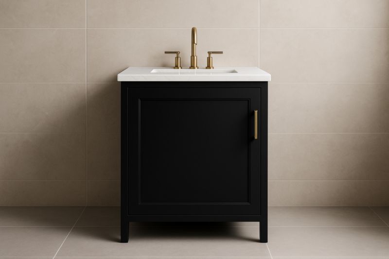 Mobile Lavabo Bagno Nero in Legno con Ripiano in Ceramica