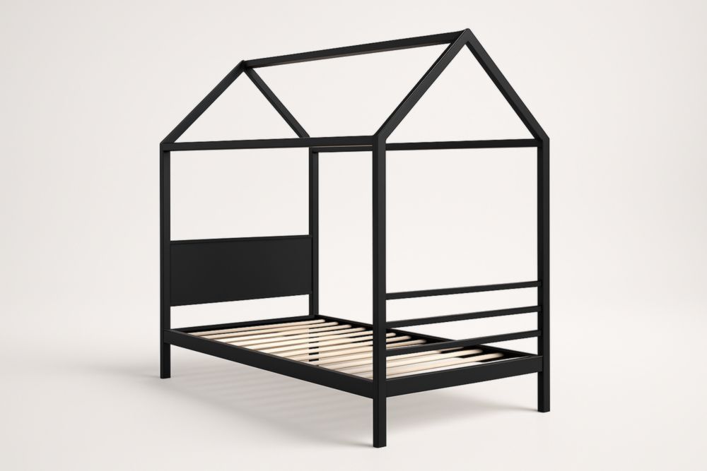 Letto a Casetta per Bambini Metallo Nero 200x90x150 cm