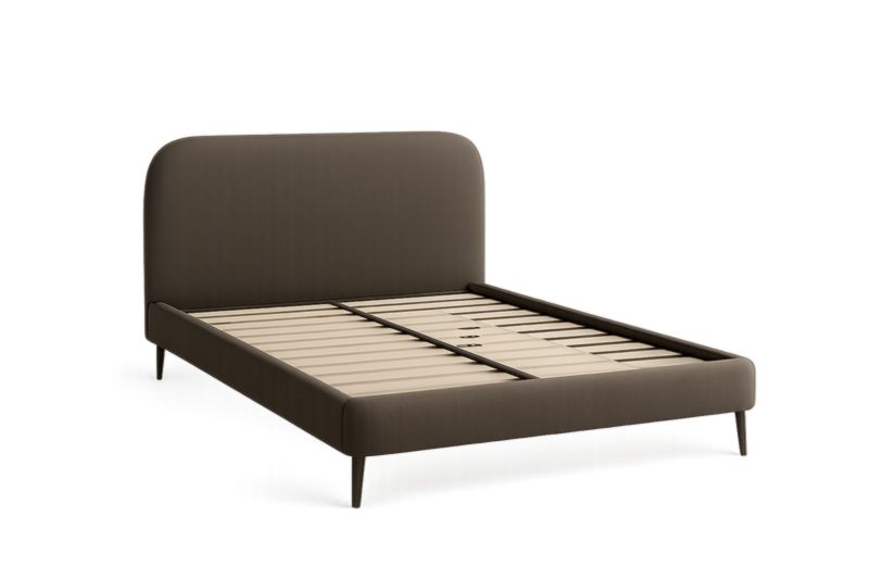 Letto Matrimoniale 160x200 Marrone in Faggio Massello con Testiera Imbottita in Microfibra e Doghe in Betulla