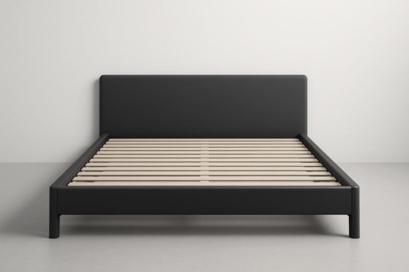 Letto Matrimoniale 160x200 Nero con Struttura in Acciaio, Testiera Imbottita in Poliestere e Doghe in Betulla