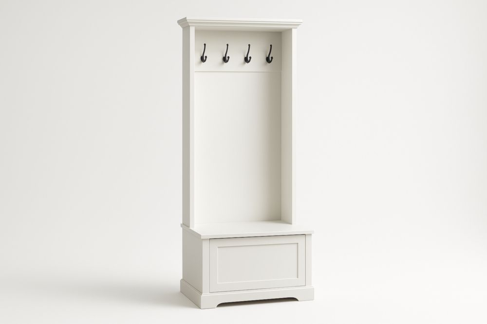 Appendiabiti con Scarpiera in Legno Bianco 4 Ganci 180x70x35cm