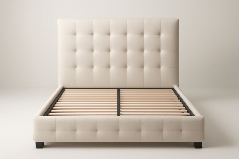 Letto in Legno e Tessuto Beige 160x200 cm