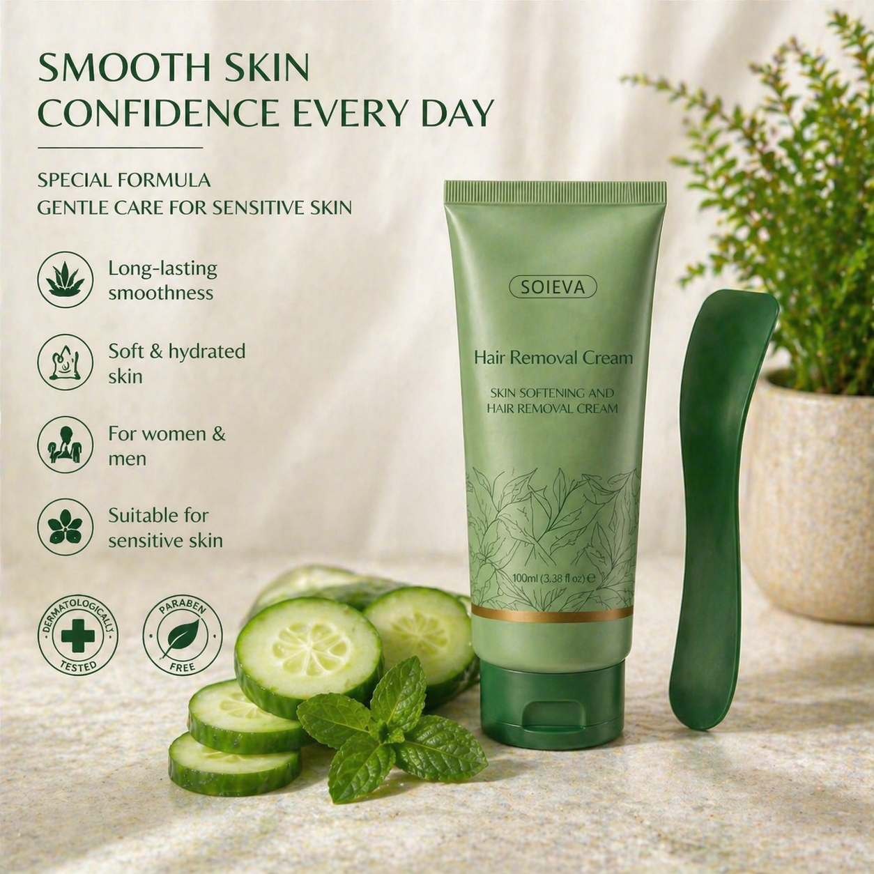 Soieva™ Hair Removal Cream | For Women & Men, Sensitive Skin
