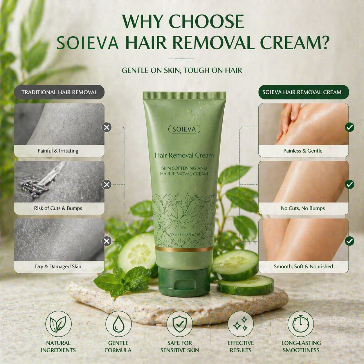 Soieva™ Hair Removal Cream | For Women & Men, Sensitive Skin
