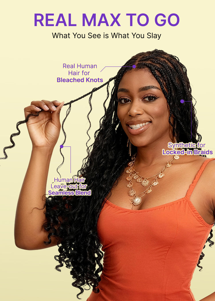Light Weight Flexi-Fit Invisi Drawstring Cap Full Lace Knotless Boho Curls Braided Long Wig Super Natural Scalp - US Only-38