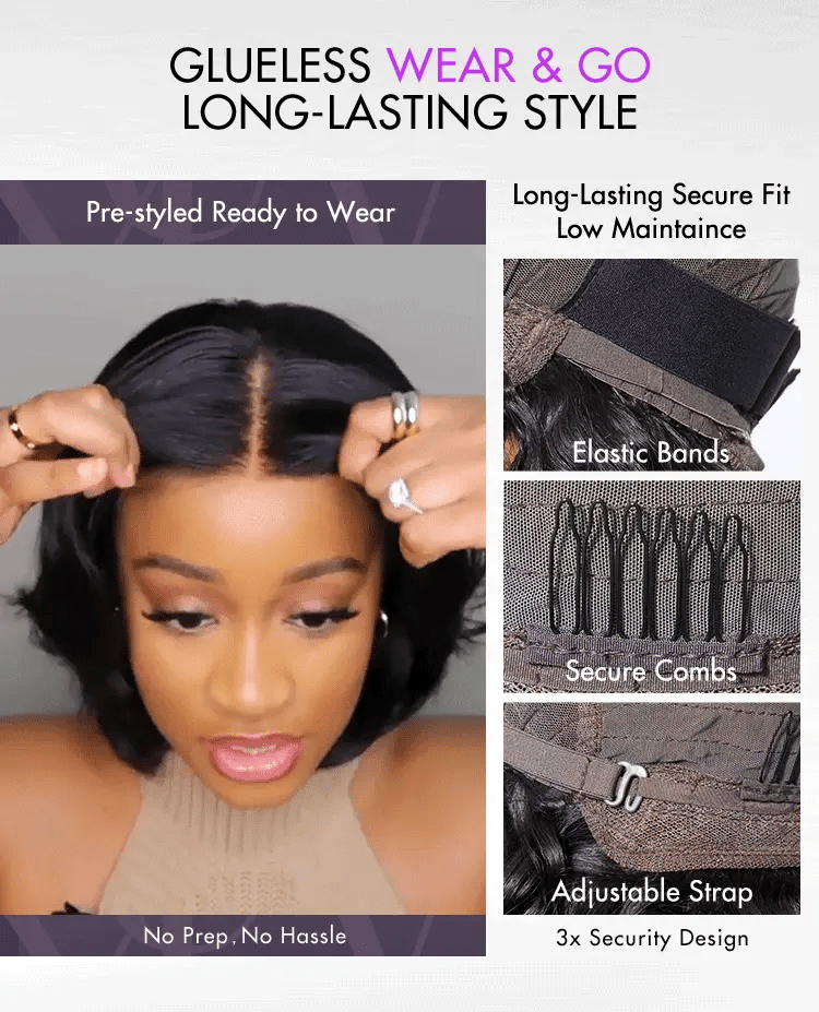 1 SEC INSTALL WIG | Elegant Boss Vibe Short Pixie Cut Natural Black / Ombre Brown Glueless Minimalist HD Lace Wig Pre Cut Lace-19