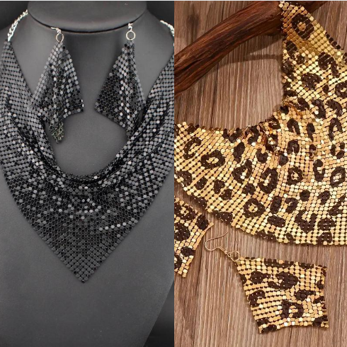 Collier et boucles d’oreilles pour femmes – Foulard triangulaire léopard, look tendance audacieux