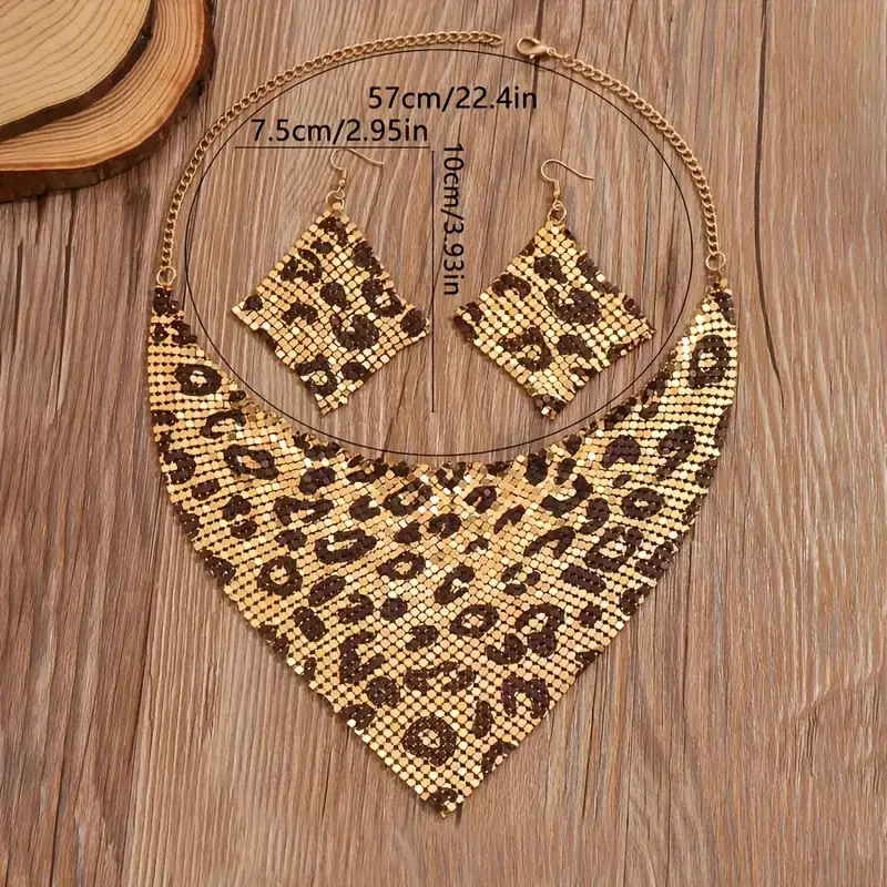 Collier et boucles d’oreilles pour femmes – Foulard triangulaire léopard, look tendance audacieux