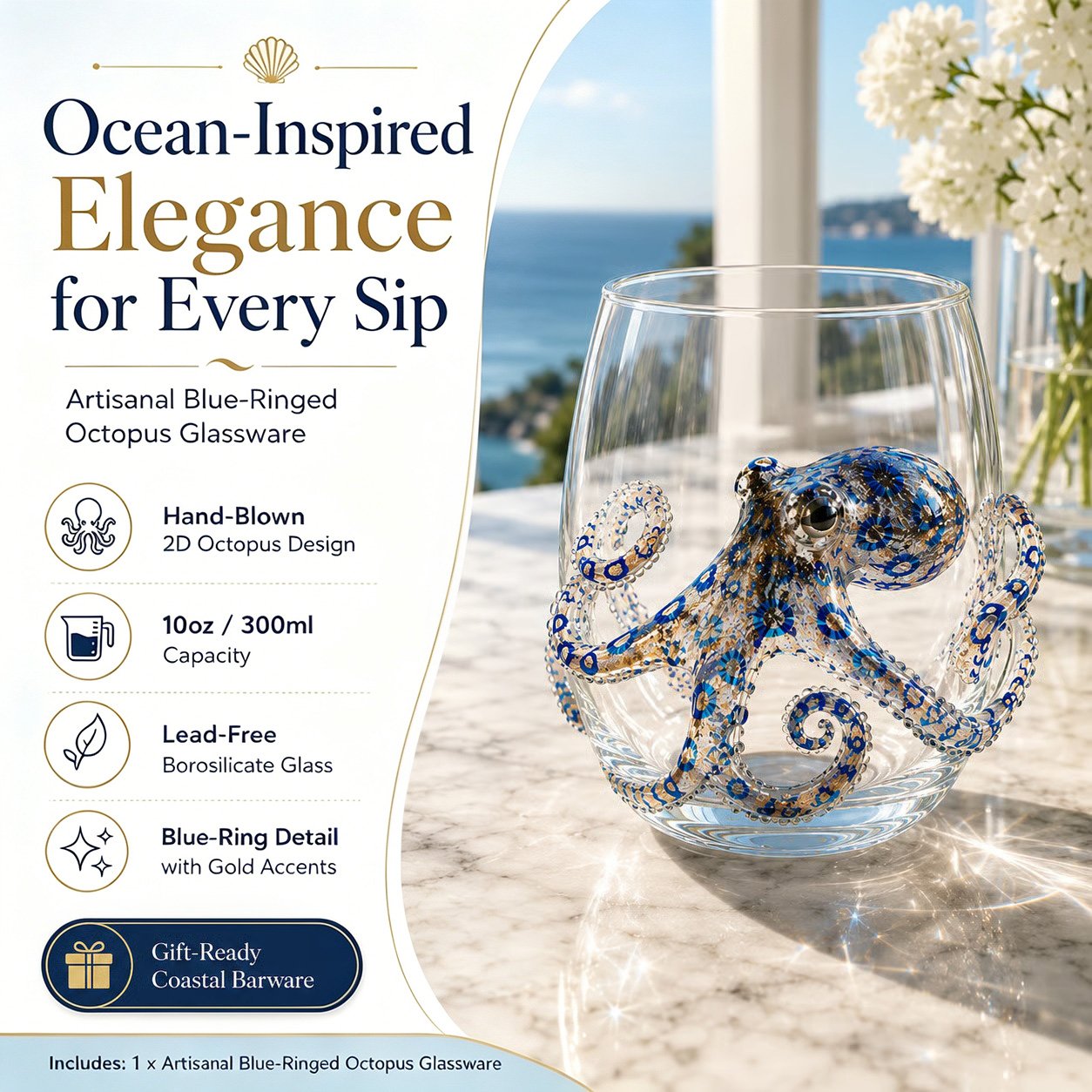 🔥DERNIER JOUR – 50 % DE RÉDUCTION🔥 – 🌊 Collection de verres artisanaux inspirés des animaux marins, pour des boissons plus fraîches, une élégance côtière et un bar à domicile au style raffiné.