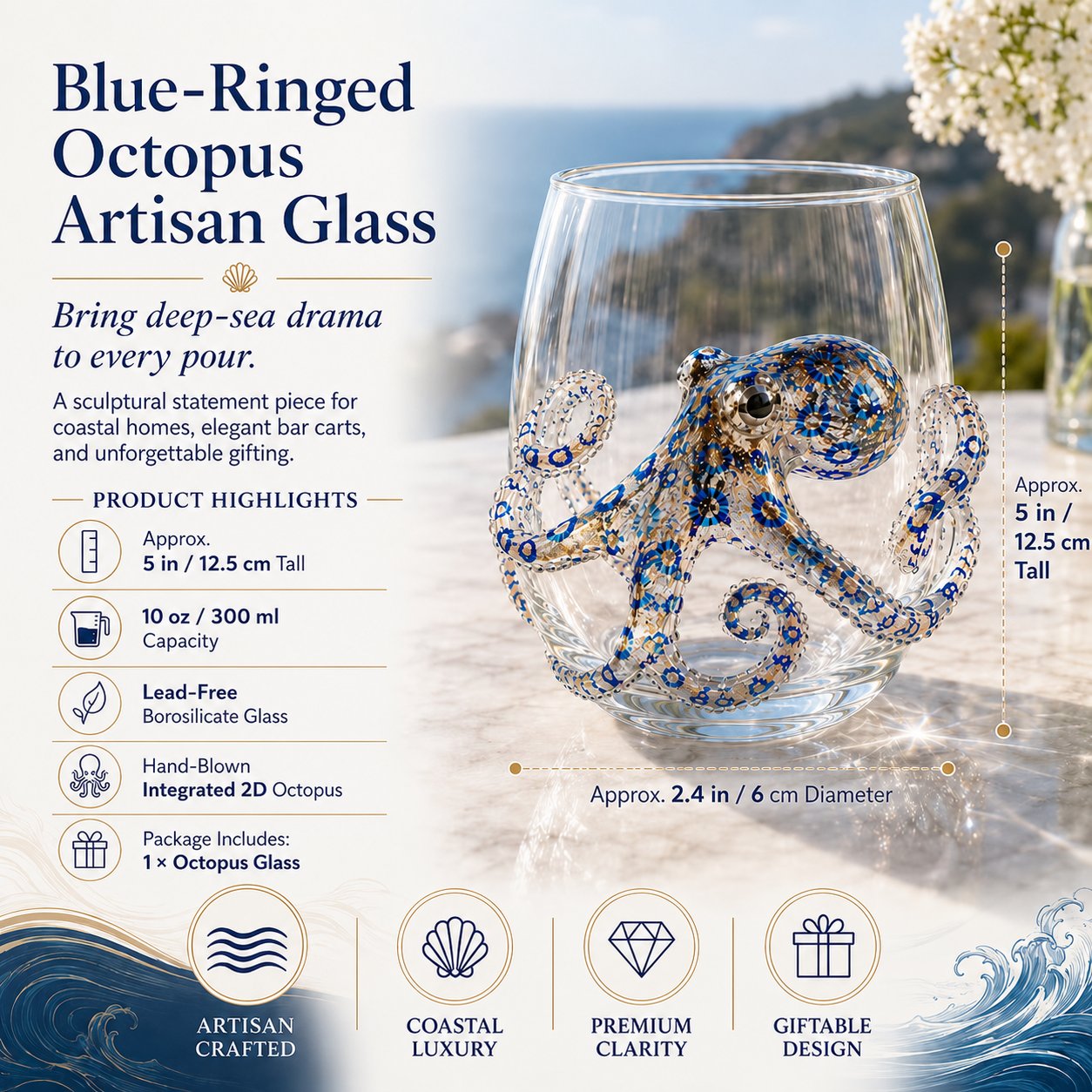 🔥DERNIER JOUR – 50 % DE RÉDUCTION🔥 – 🌊 Collection de verres artisanaux inspirés des animaux marins, pour des boissons plus fraîches, une élégance côtière et un bar à domicile au style raffiné.