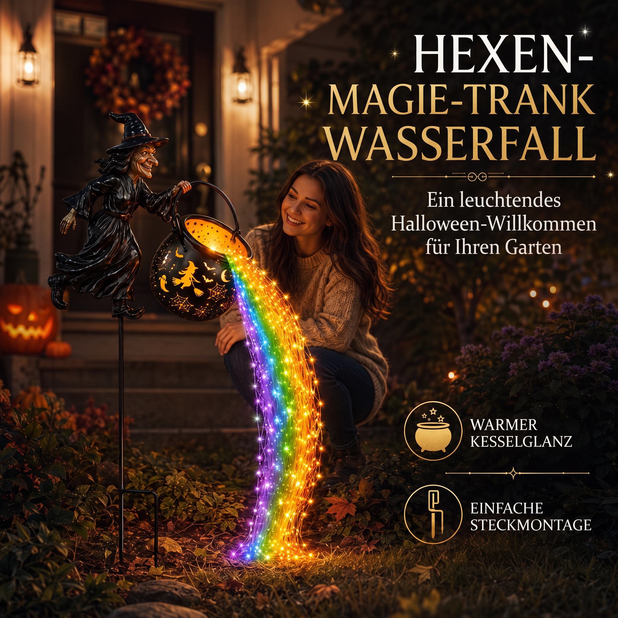 🔥 49 % Rabatt – Halloween-Frühbucherangebot 🎃 Hexenkessel-Gartenleuchte für Halloween