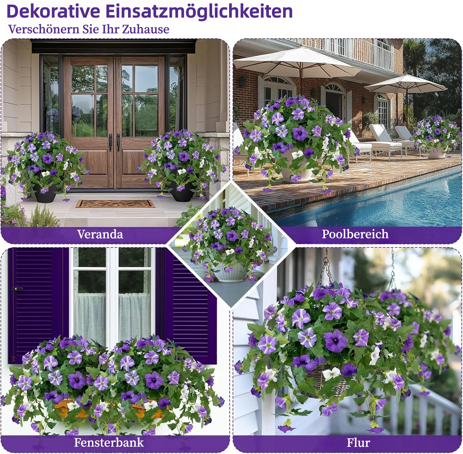 🔥 LETZTER TAG – 70 % RABATT 🔥 UV-beständige künstliche Petunien – farbechte Blumendekoration für den Außenbereich
