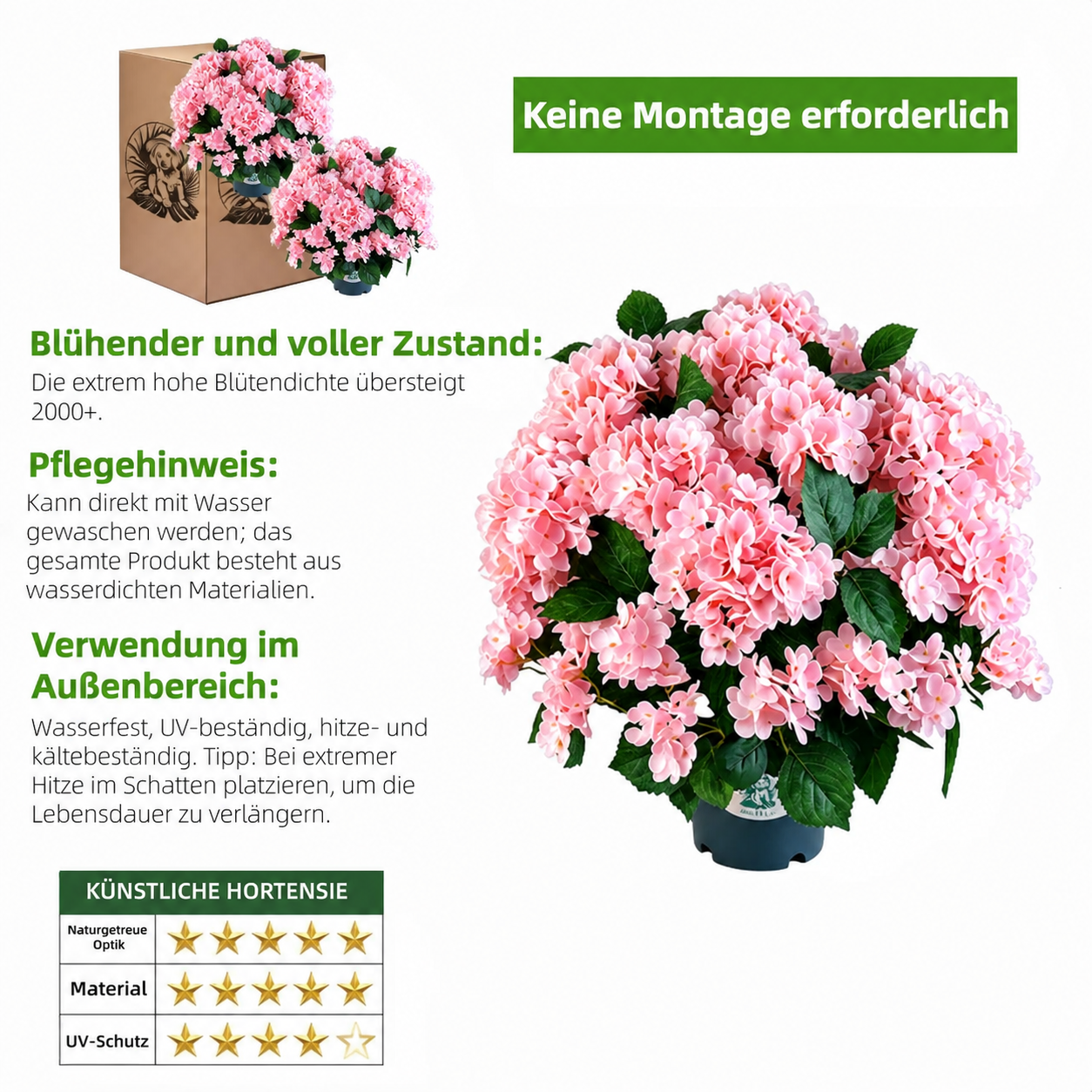 🔥Letzter Tag – 70 % RABATT🔥Künstliche Hortensienblüten für den Außenbereich – UV-beständig, wasserfest, windfest