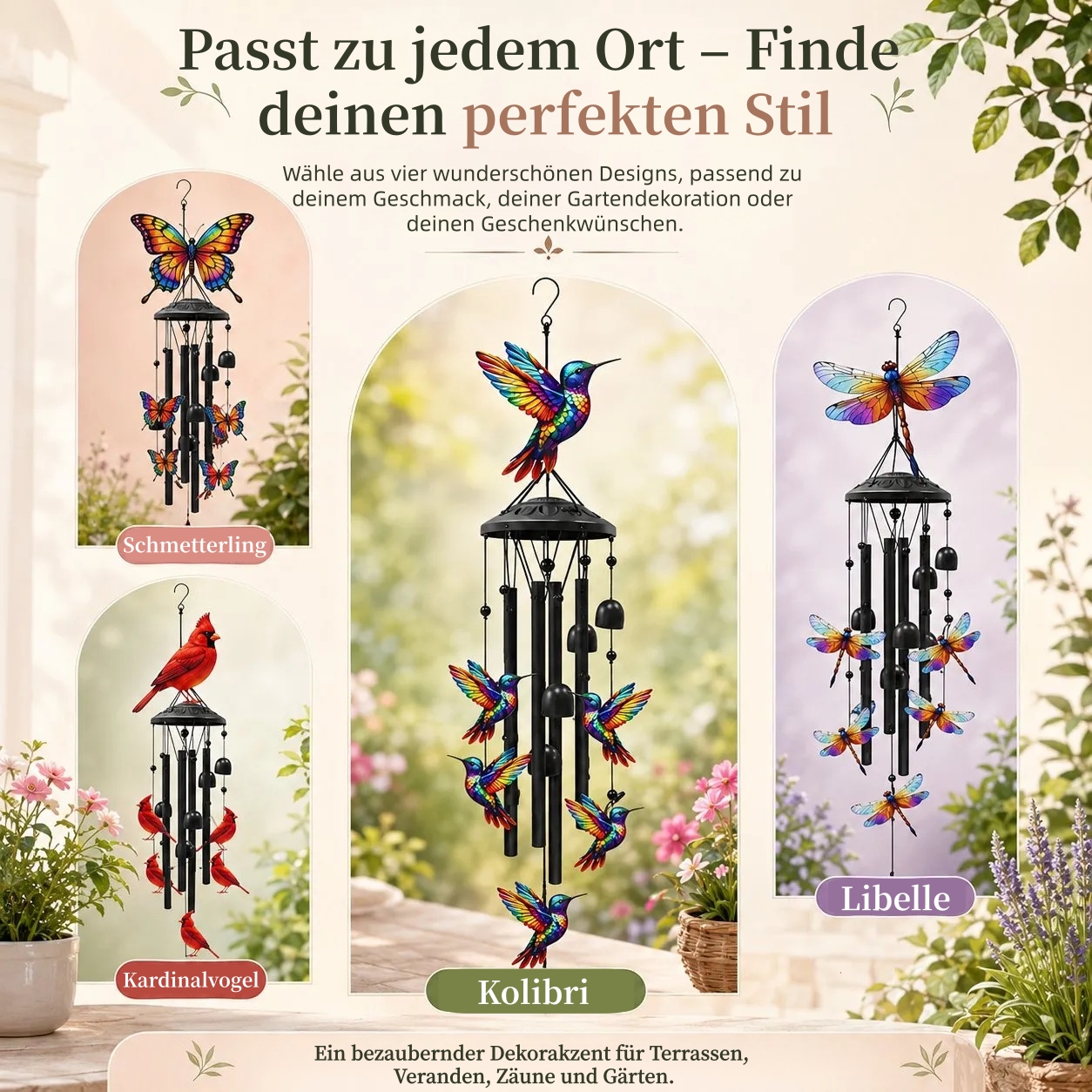 🔥Letzter Tag – 60 % RABATT🔥 – 🐦 Buntes Kolibri-Windspiel im Vintage-Stil mit Metallröhren und Glöckchen