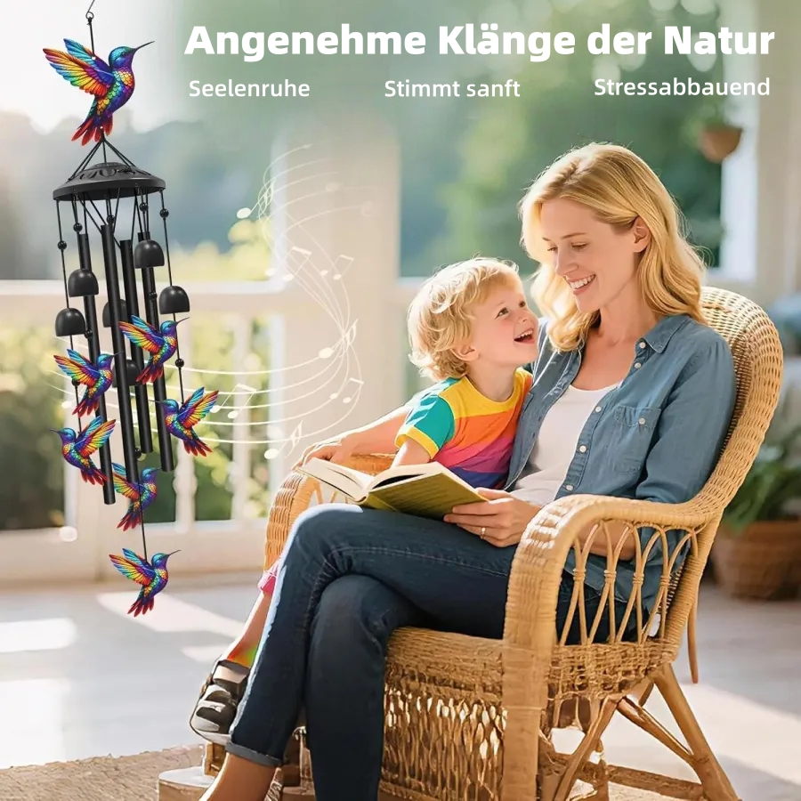🔥Letzter Tag – 60 % RABATT🔥 – 🐦 Buntes Kolibri-Windspiel im Vintage-Stil mit Metallröhren und Glöckchen